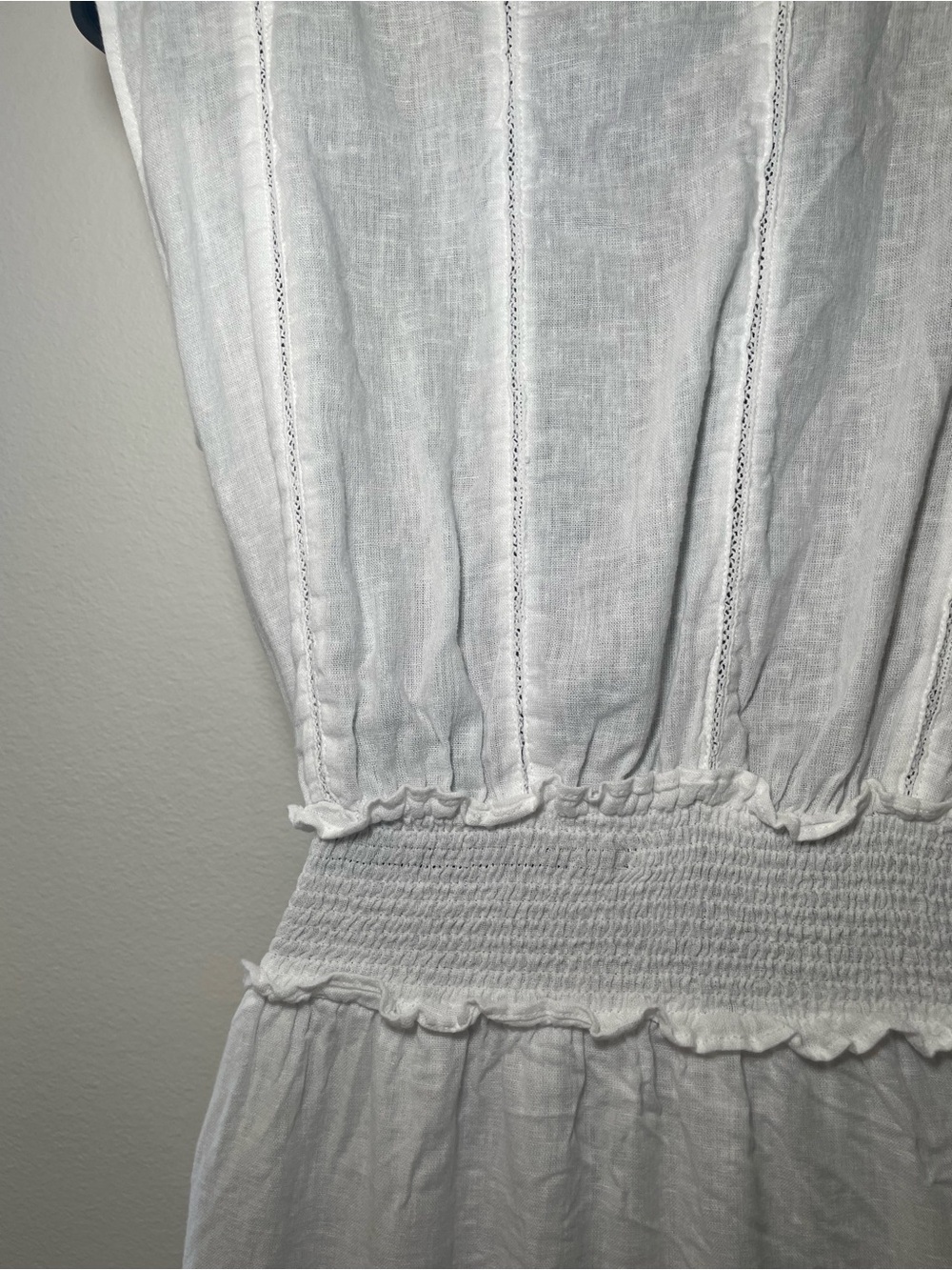 Rails Ashlyn White Linen Blend Smocked Midi Dress Small - Picture 7 of 9